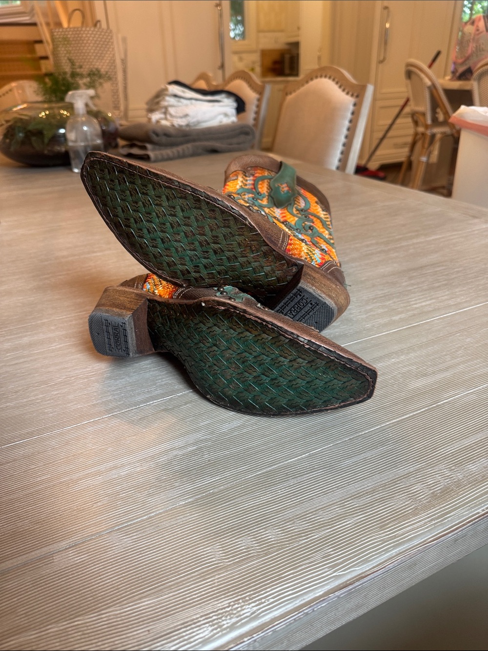 Women's Brown & Turquoise Embroidered Western Heeled Boots - Picture 4 of 5